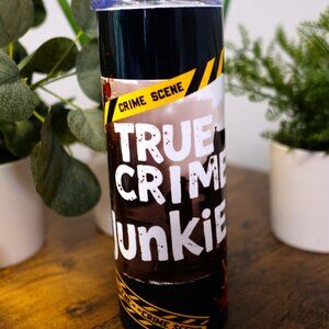 True Crime Junkie Stainless Steel 20oz Tumbler, Handmade, hot, cold, straw
